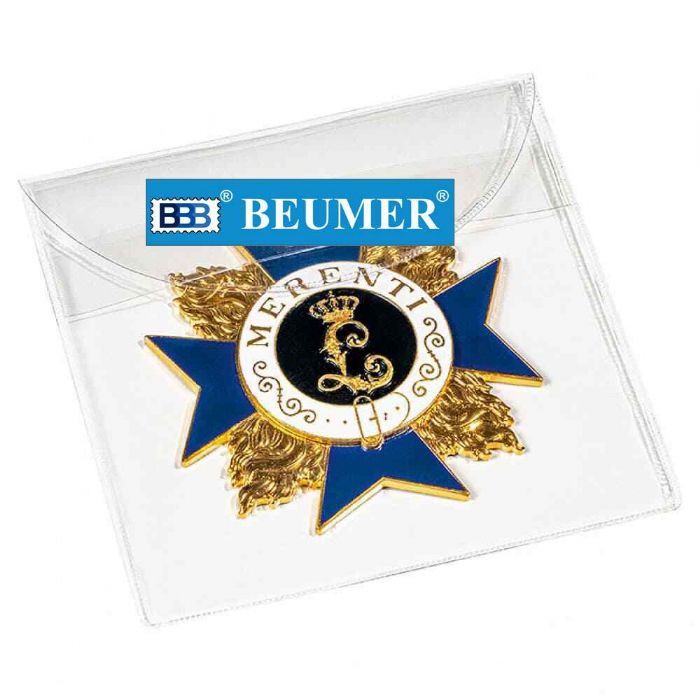 Sobres-Estuches plástico transparente para condecoraciones,órdenes,medallas: 70x70mm. de cierre. Paq.50